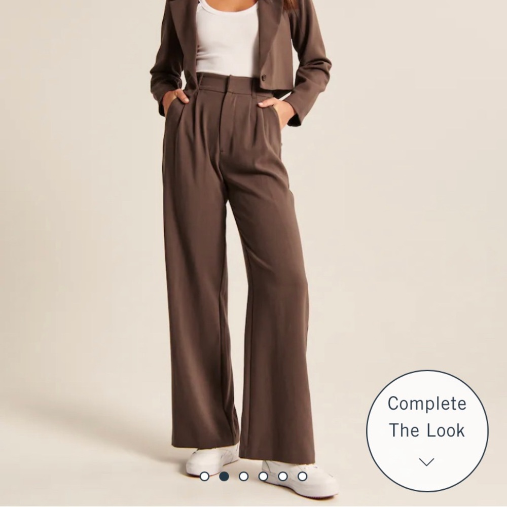 Abercrombie Sloan Wide Leg Tailored Pants in Brown Medium Long
